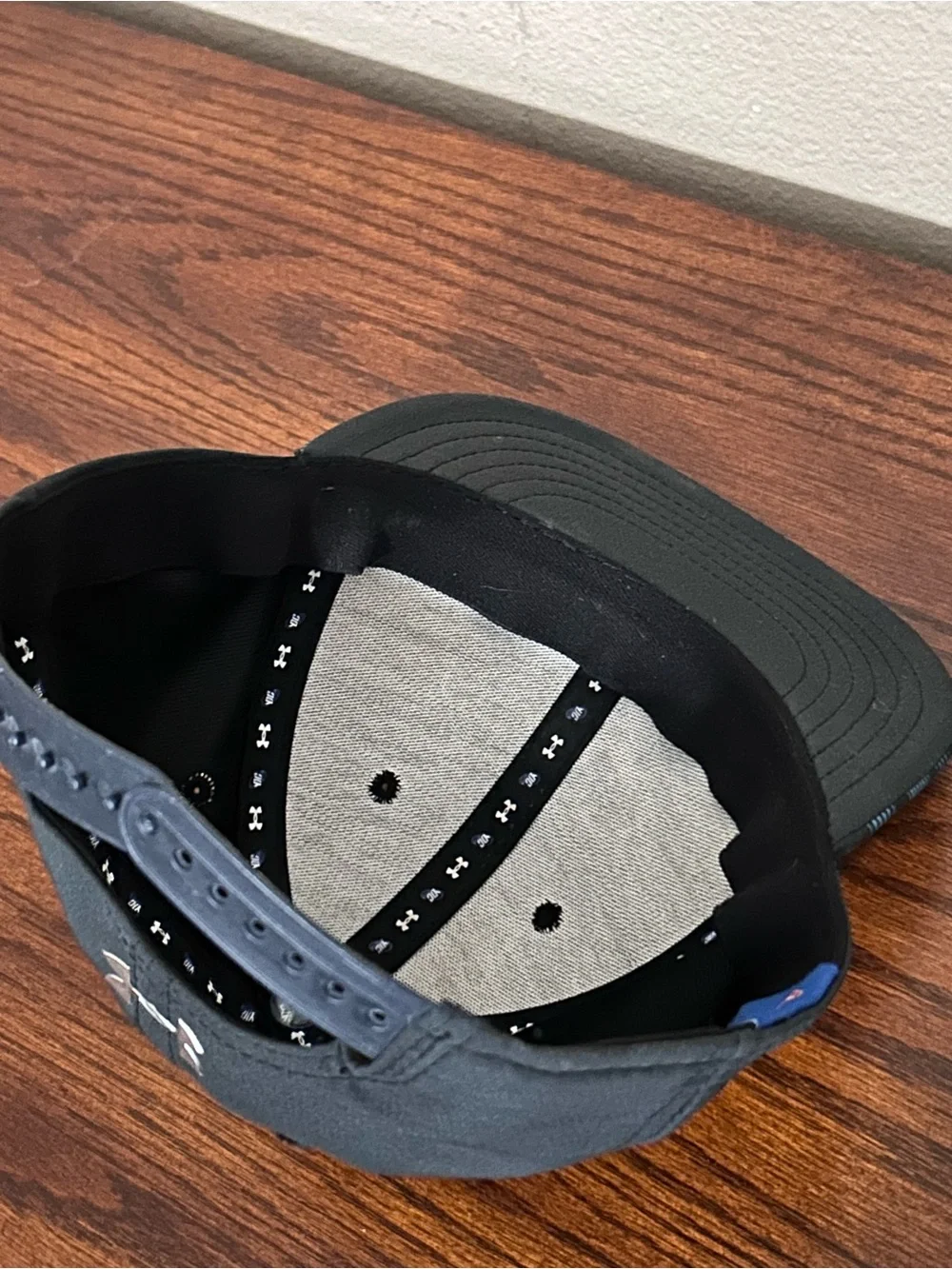 Under Armour Superman Kids Black Snapback Hat with Blue Patterned Brim